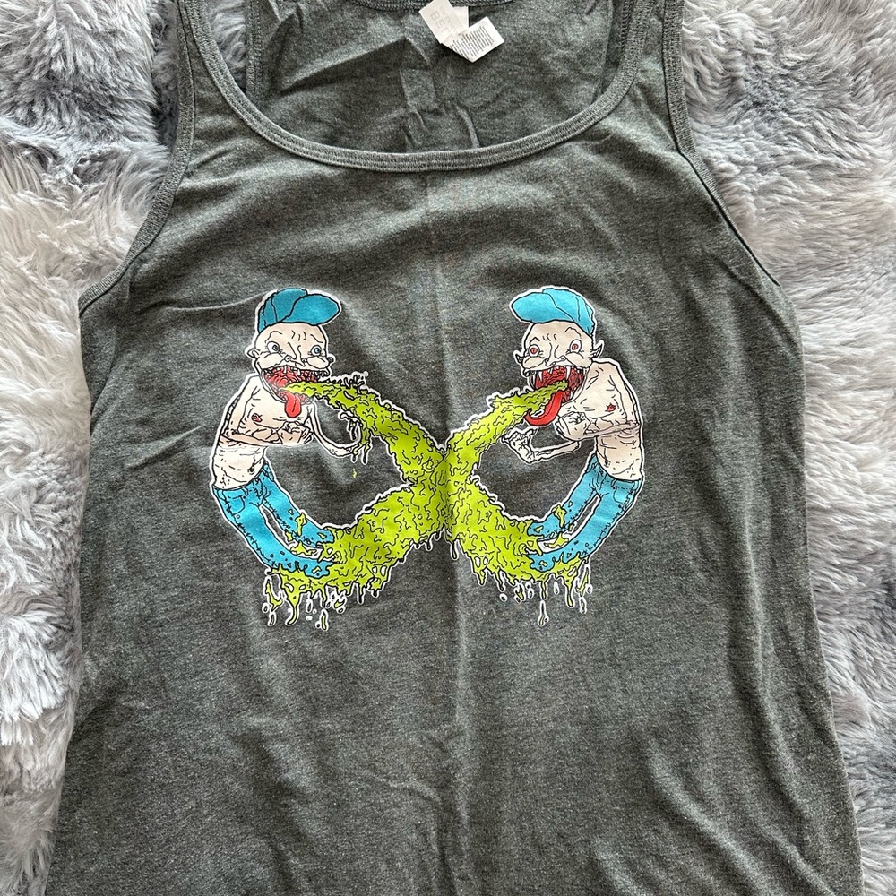 Graphic Tank Top with Infinity Gross Papa Meat -Esque Cartoon Design